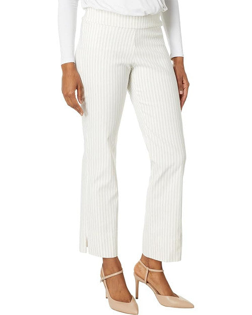 Pull-On Stripe Flared Ankle Pant - Oatmeal Stripe