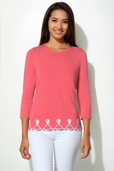 3/4 Sleeve Top with Embroidered Trim