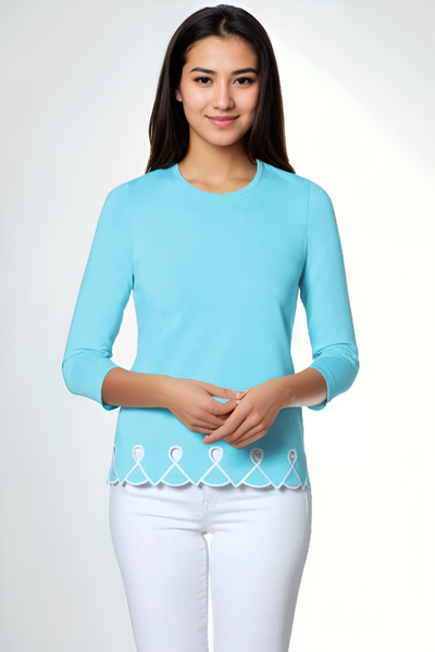 3/4 Sleeve Top with Embroidered Trim