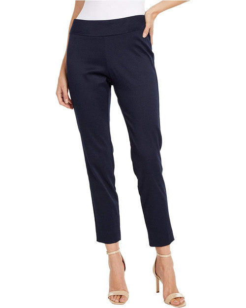 Pull-On Textured Pique Ankle Pants - Navy