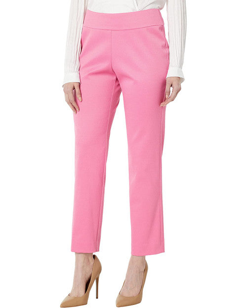 Pull-On Textured Pique Ankle Pants - Pink