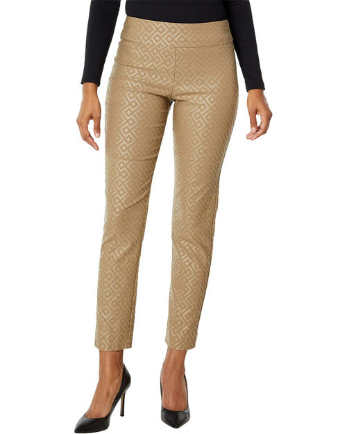 Pull-On Ankle Pants - Taupe Geometric