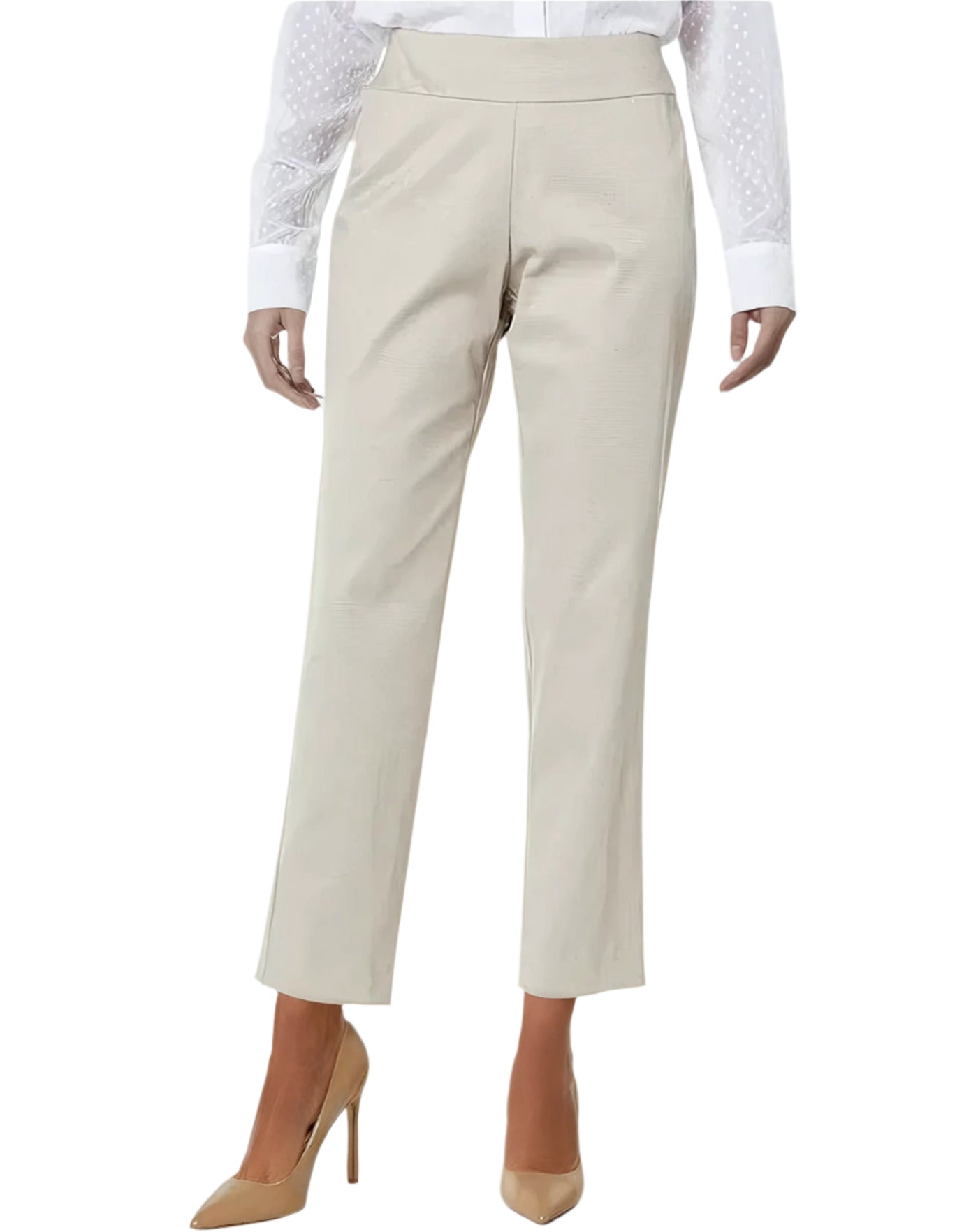 Pull-On Textured Pique Ankle Pants - Stone