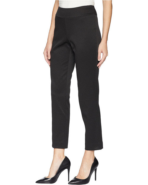 Pull-On Textured Pique Ankle Pants - Black