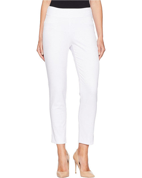 Pull-On Textured Pique Ankle Pants - White