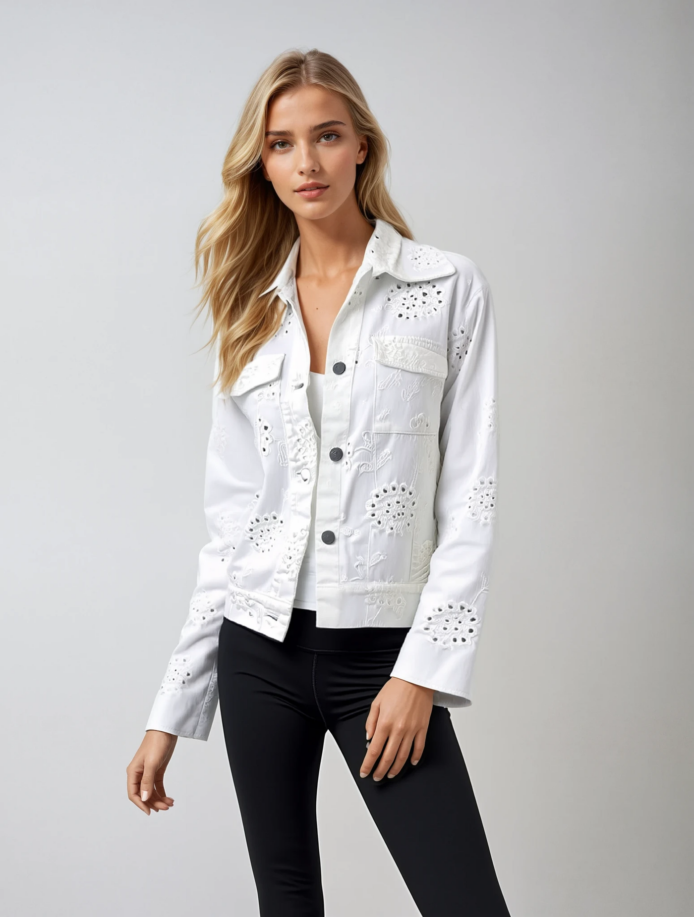 Eye Contact Eyelet Jacket White