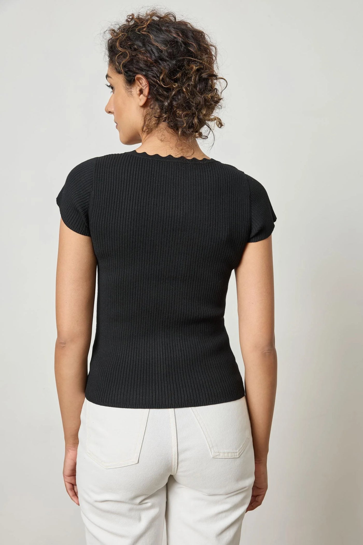 Cap Sleeve Scallop Neck Sweater