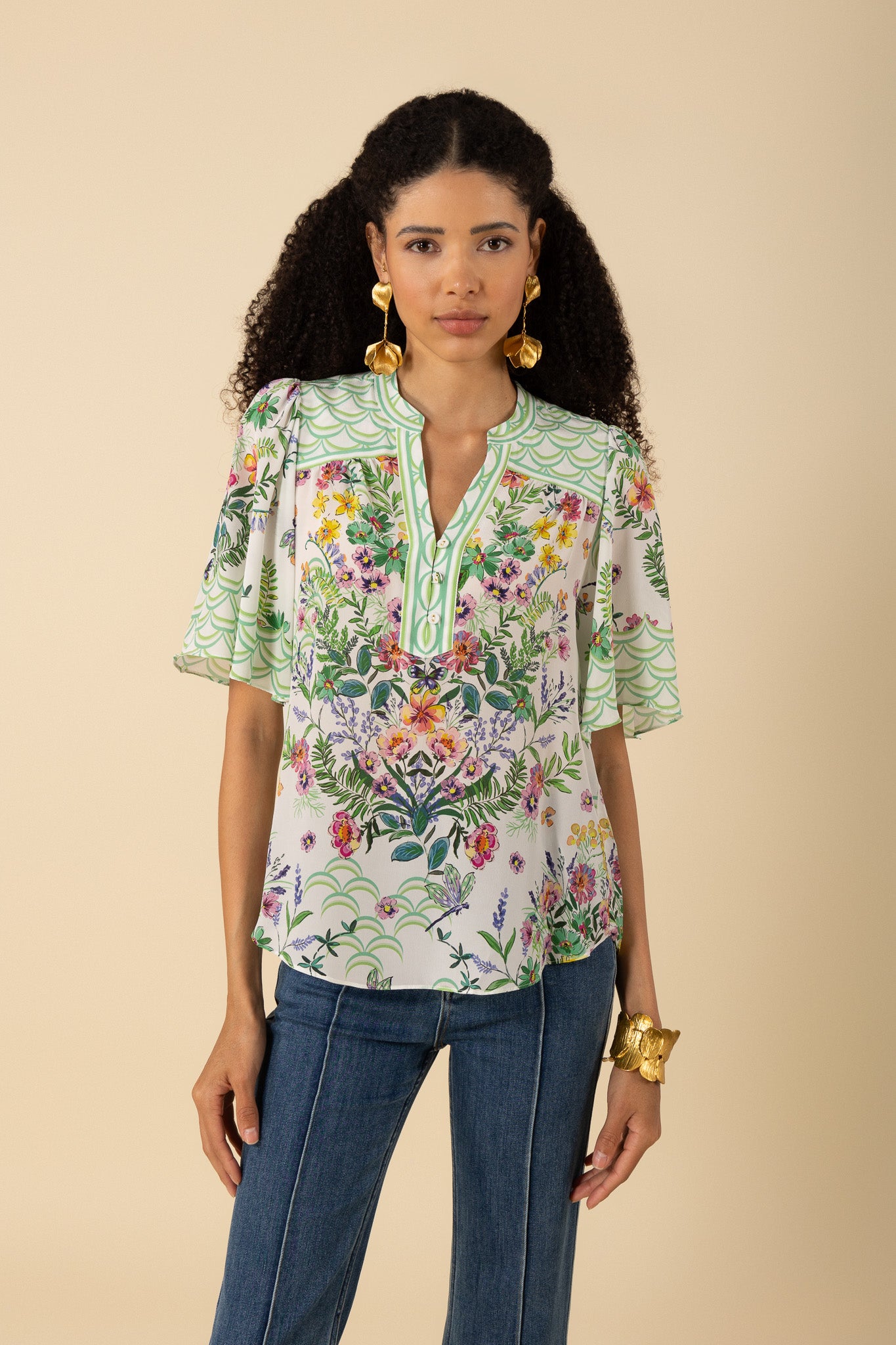 Botanical Floral Print Top