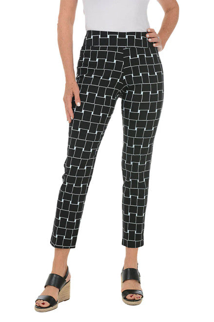 Pull-On Ankle Pants - Black Cubes