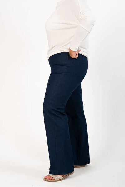 Flared Pull On Denim Pant