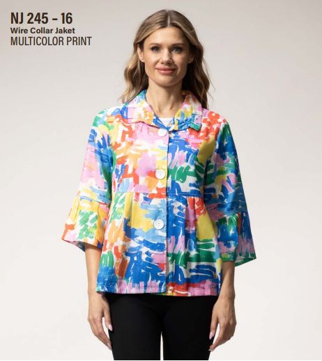 Wire Collar Jacket in Multicolor Print