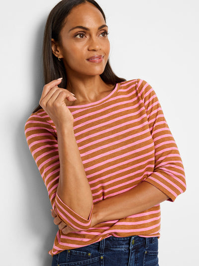 NZT 3/4 Sleeve Stripe Boat Tee