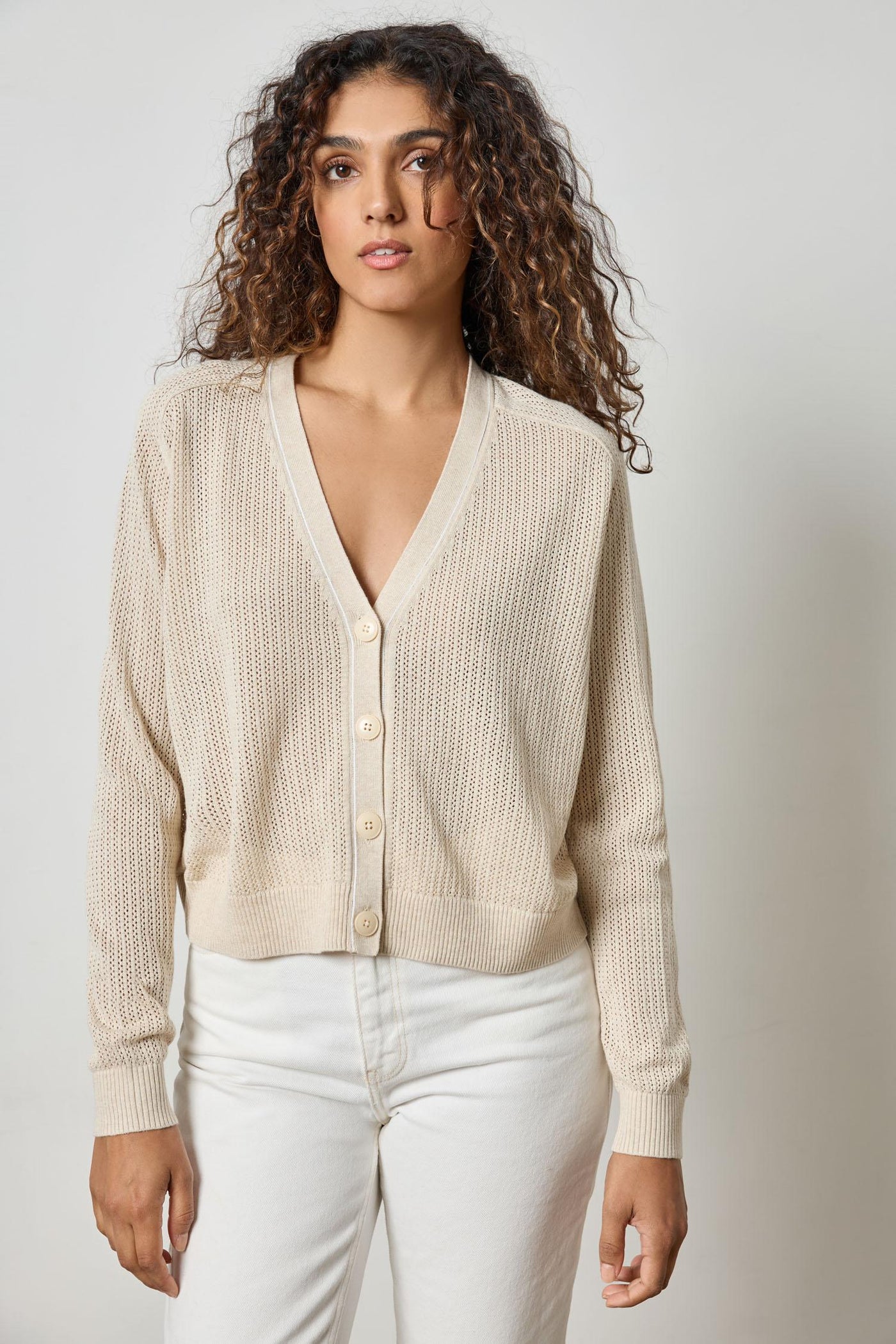 Saddle Sleeve V-Neck Cardigan