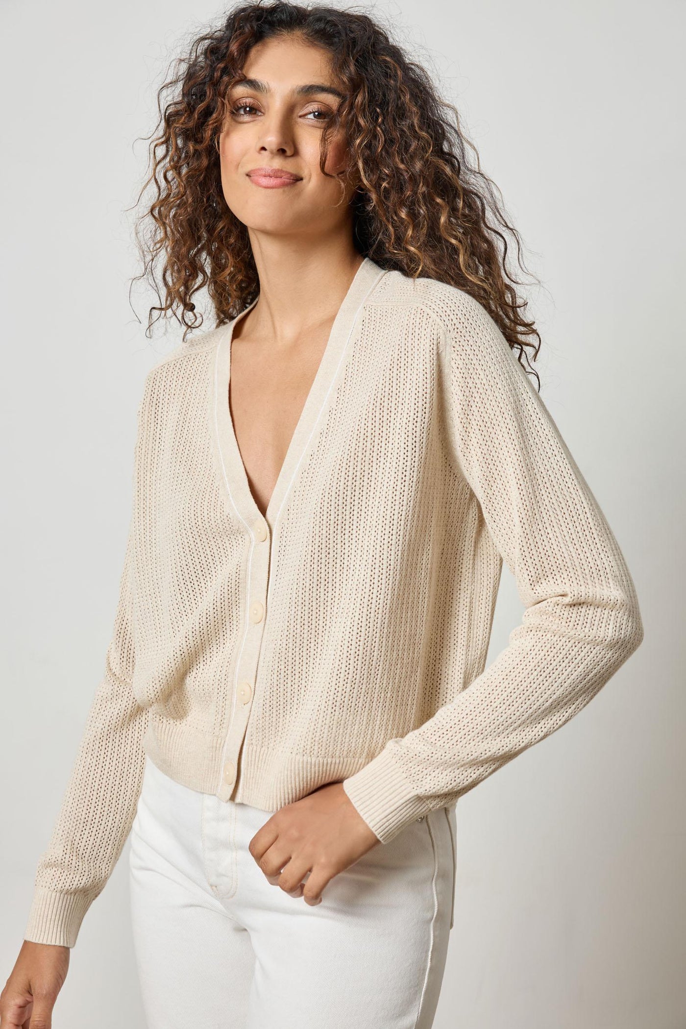 Saddle Sleeve V-Neck Cardigan