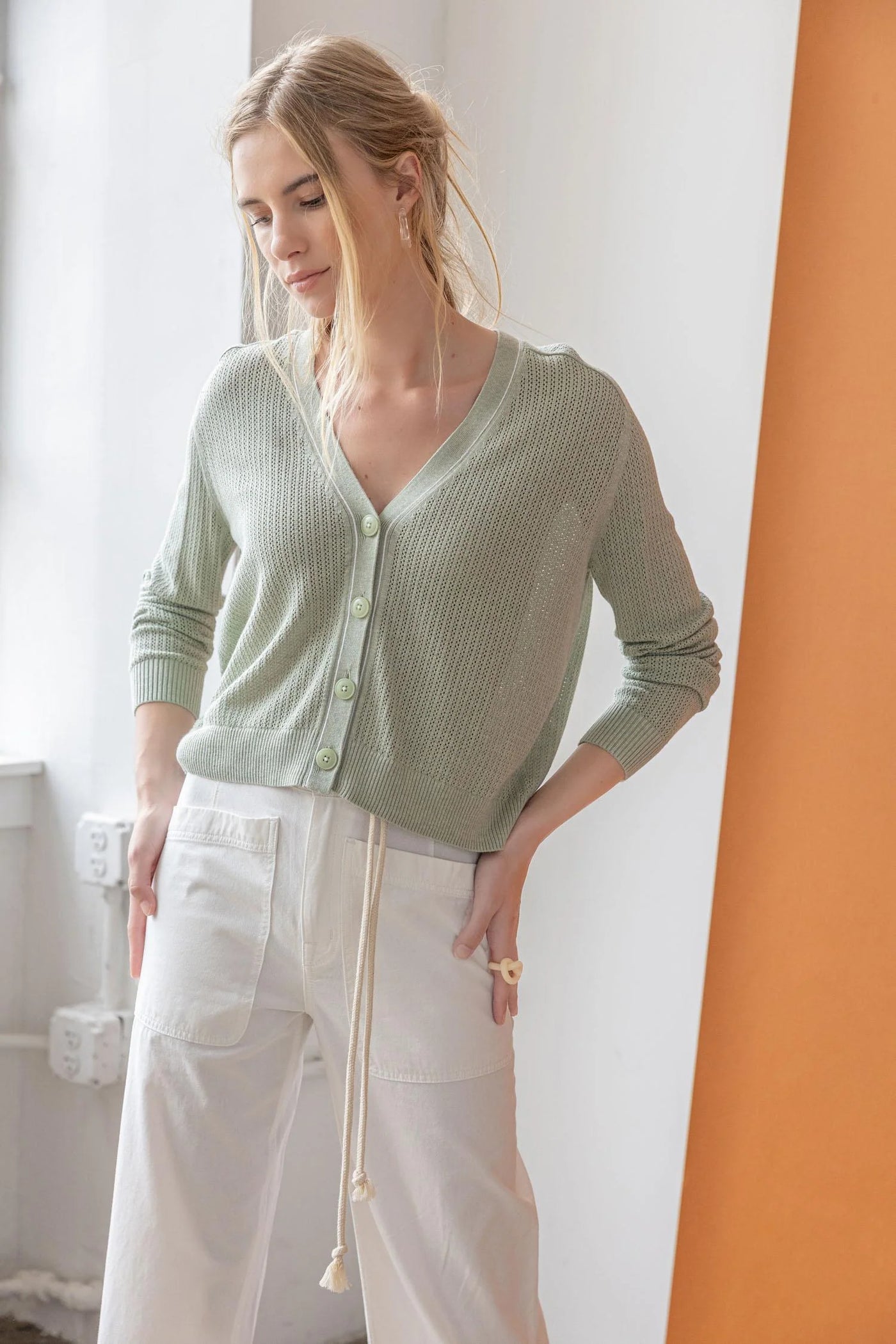 Saddle Sleeve V-Neck Cardigan