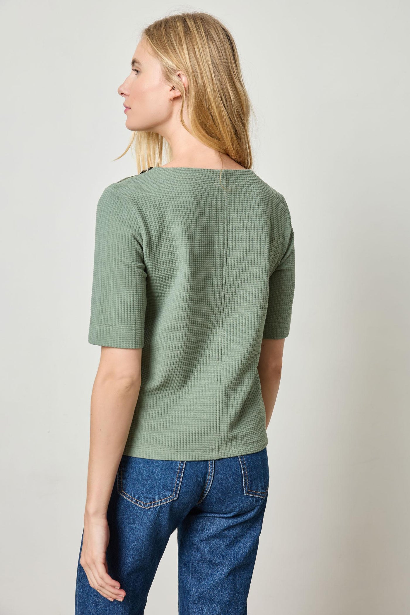 Zippered Elbow Sleeve Crewneck