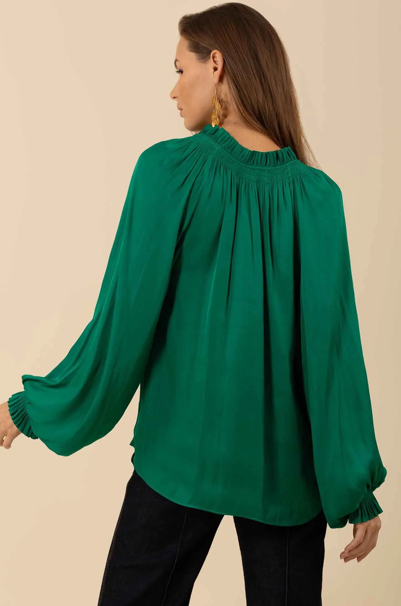 Long Sleeve Tie Neck Top