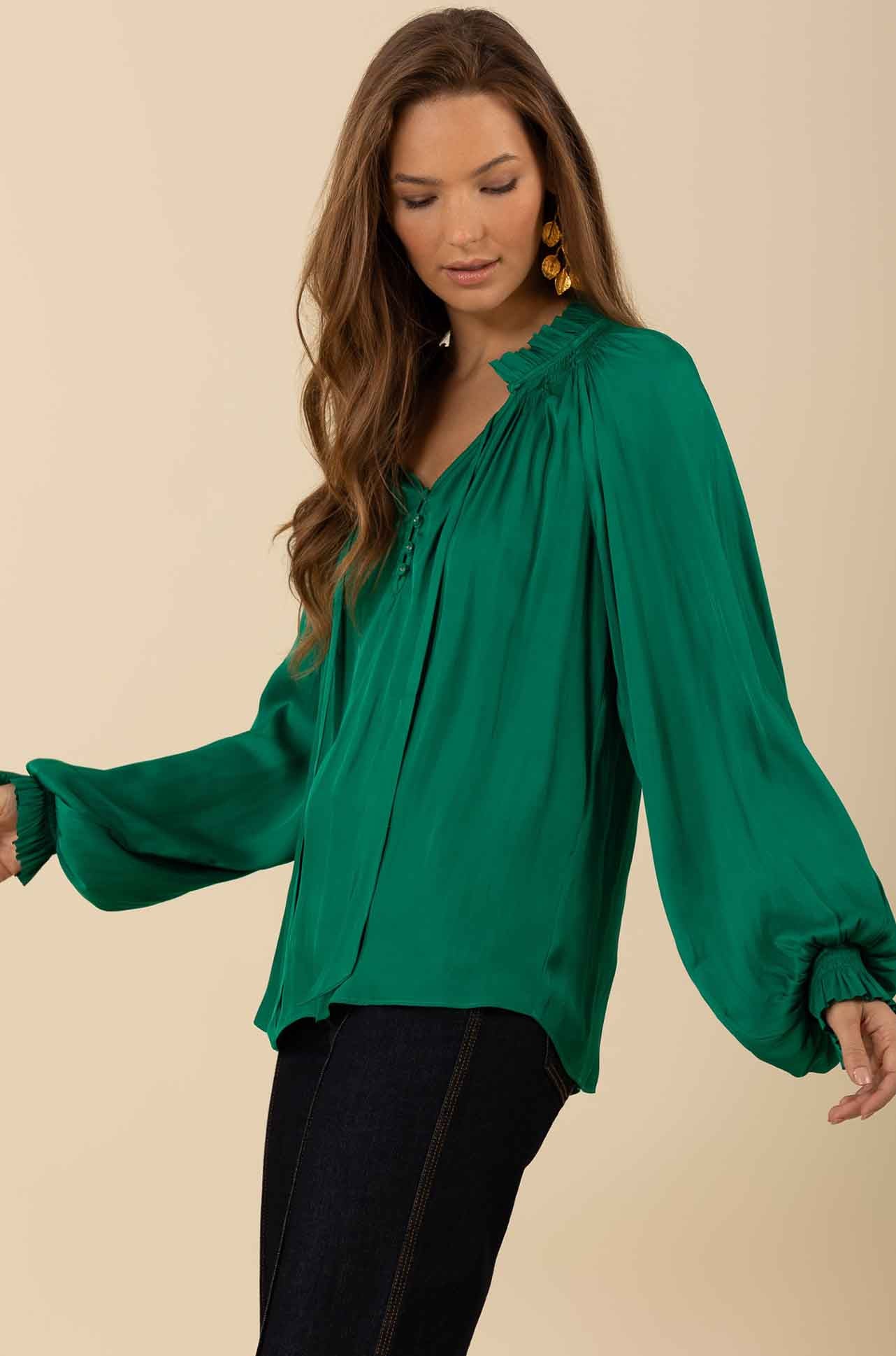 Long Sleeve Tie Neck Top