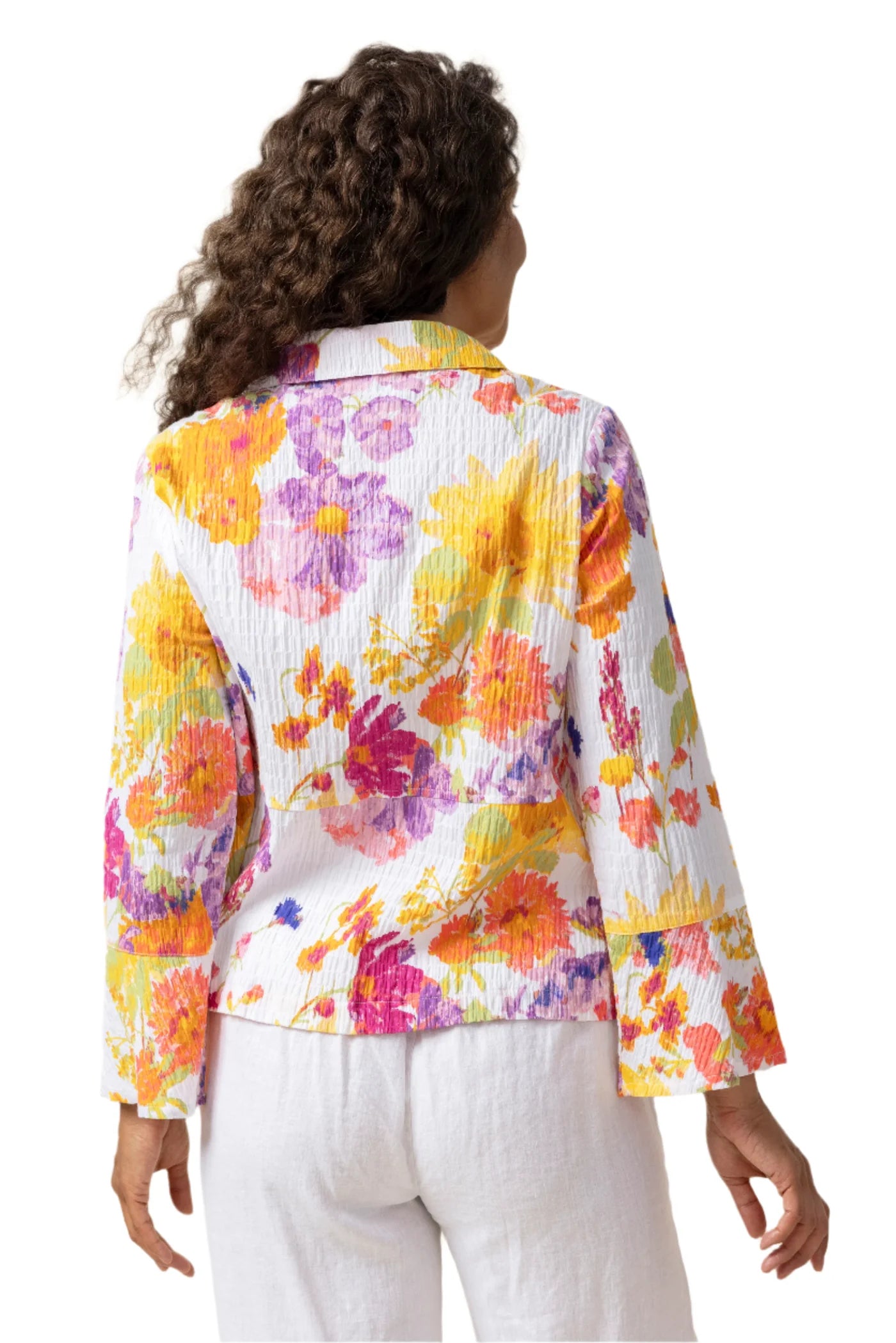 Crinkle Sunflower Patch Print Flounce Jacket