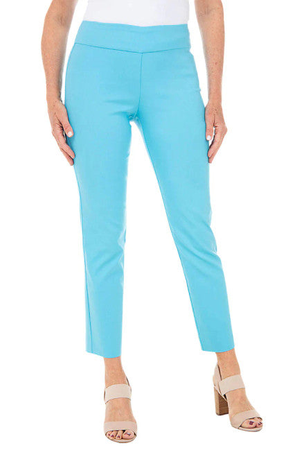 Pull-On Textured Pique Ankle Pants - Aqua