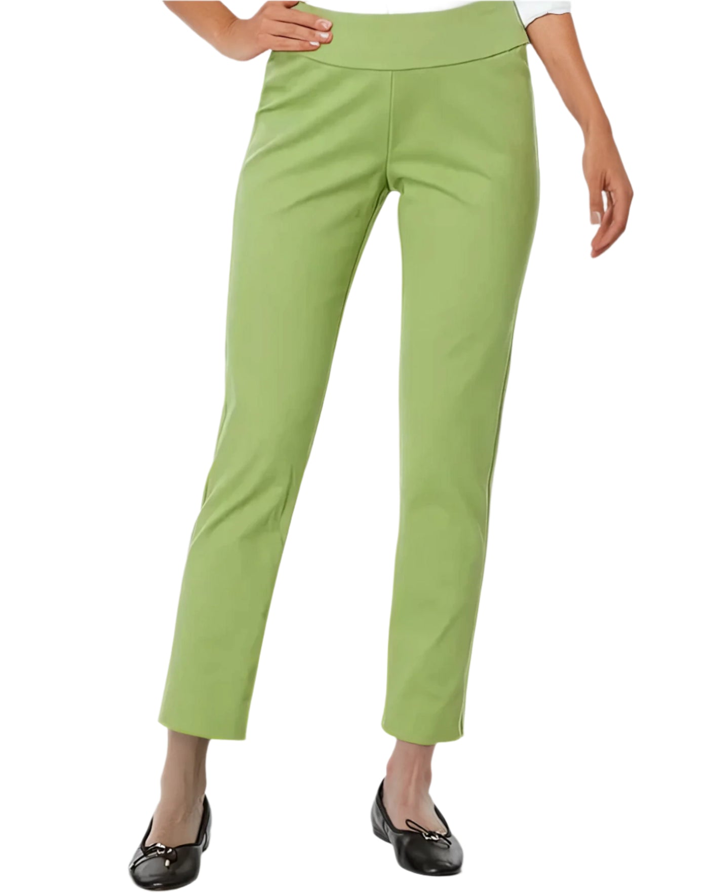 Pull-On Textured Pique Ankle Pants - Lime Green