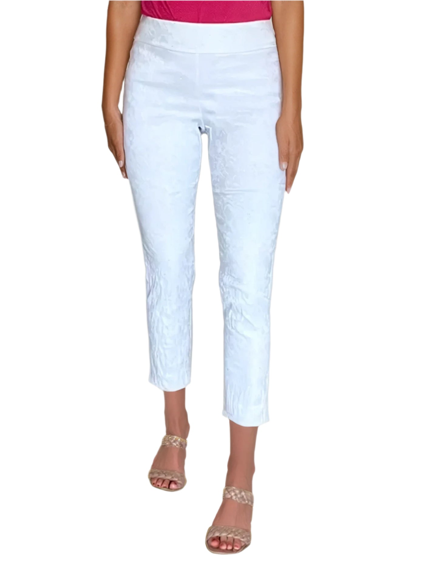 Pull-On Ankle Pants - White Jacquard