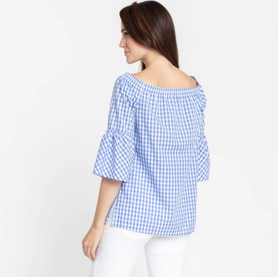 Lena Off Shoulder 3/4 Sleeve Mini Gingham Top