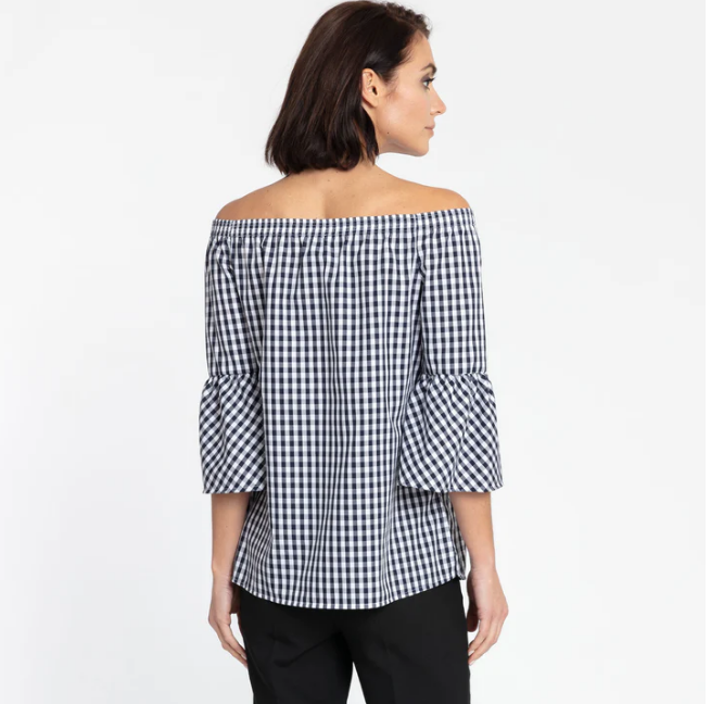 Lena Off Shoulder 3/4 Sleeve Mini Gingham Top