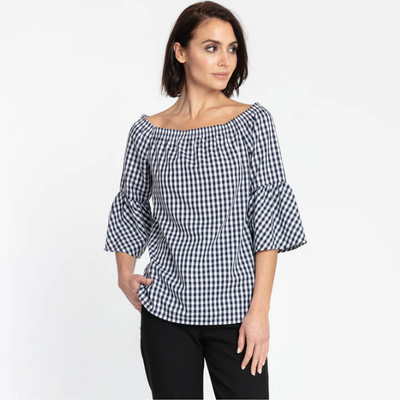 Lena Off Shoulder 3/4 Sleeve Mini Gingham Top